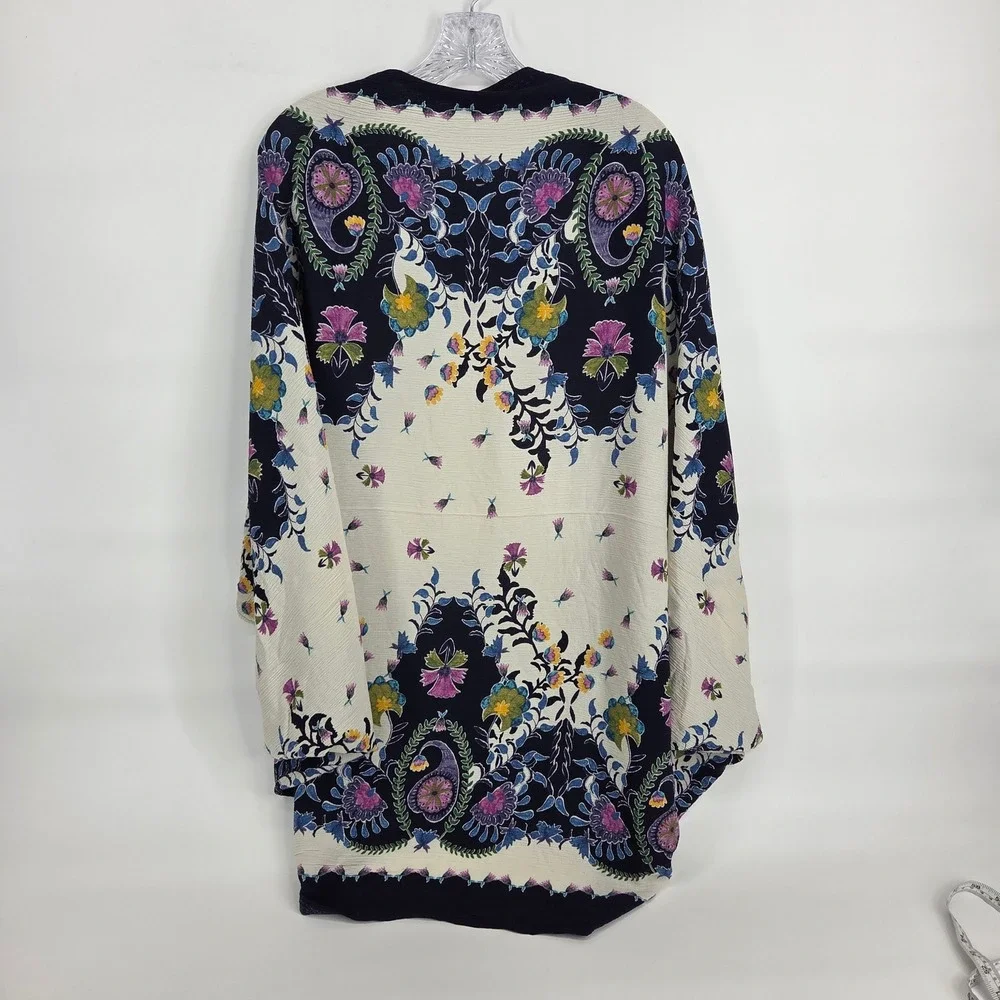 Anthropologie Kimono Wrap One Size Navy Floral Paisley Boho Art-Inspired Shawl